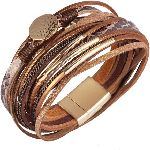 Fashionable Leather Bracelet for Women with Gold Tube - Perfect for Any Occasion - Picture 3 of 7